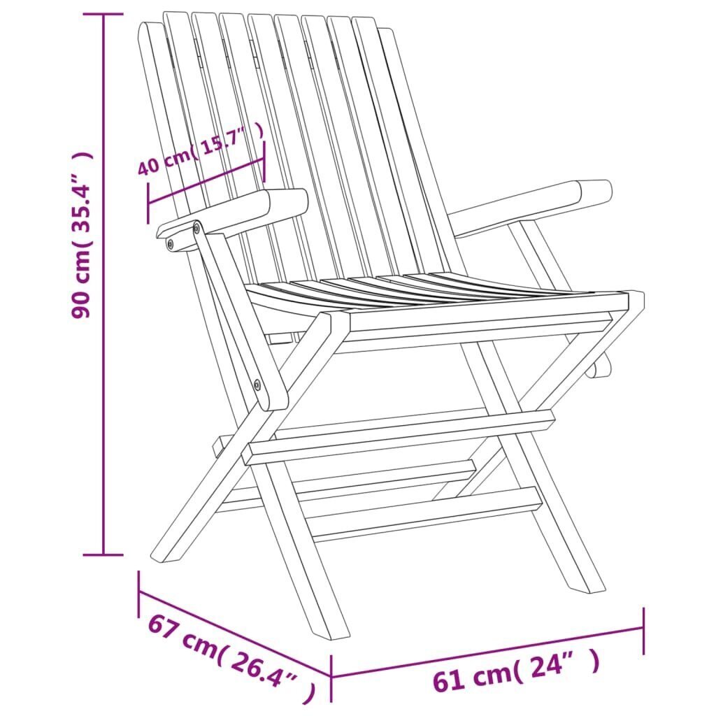 vidaXL Kokoontaitettavat puutarhatuolit 4 kpl 61x67x90 cm täysi tiikki hinta ja tiedot | Puutarhatuolit | hobbyhall.fi