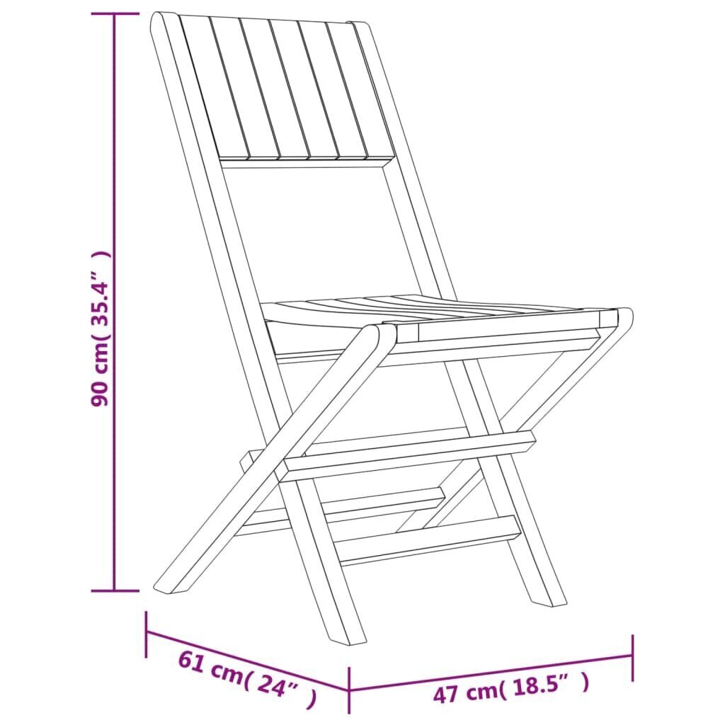 vidaXL Kokoontaitettavat puutarhatuolit 8 kpl 47x61x90 cm täysi tiikki hinta ja tiedot | Puutarhatuolit | hobbyhall.fi