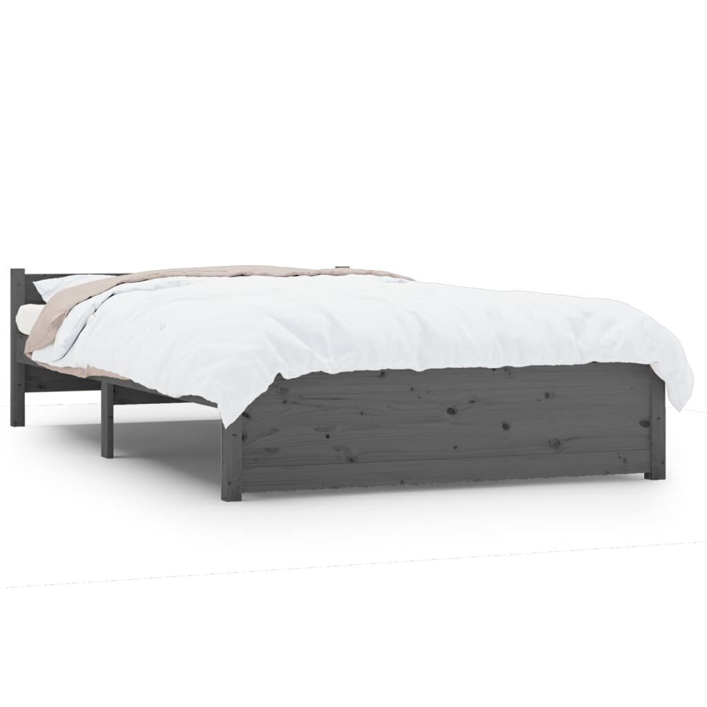 vidaXL Sängynrunko harmaa täysi puu 135x190 cm 4FT6 hinta ja tiedot | Sängyt | hobbyhall.fi