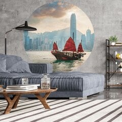 WallArt Tapetti ympyrä Skyline with Junk Boat 190 cm hinta ja tiedot | Valokuvatapetit | hobbyhall.fi