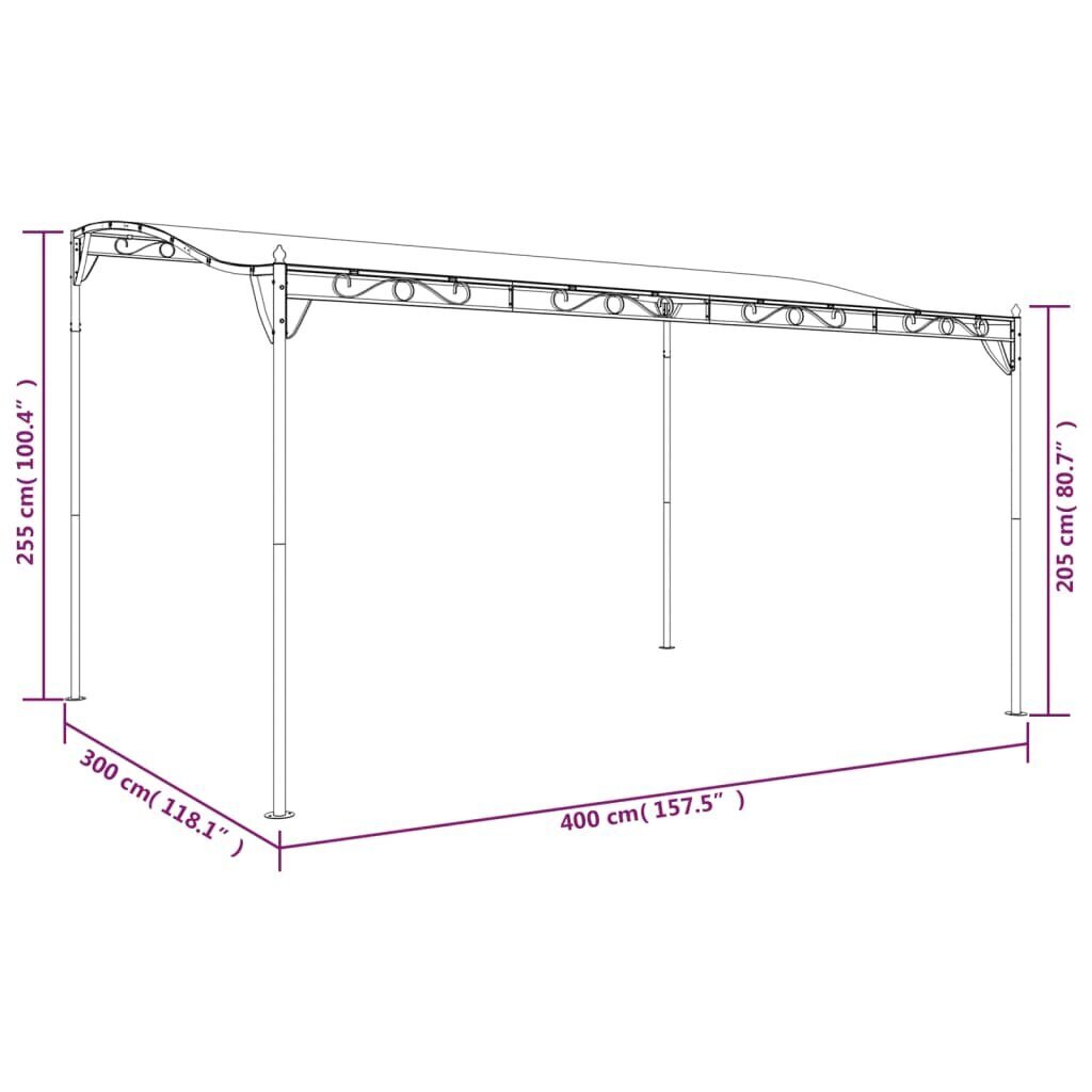 vidaXL Katos kerma 4x3 m 180 g/m² kangas ja teräs hinta ja tiedot | Puutarhapaviljongit | hobbyhall.fi