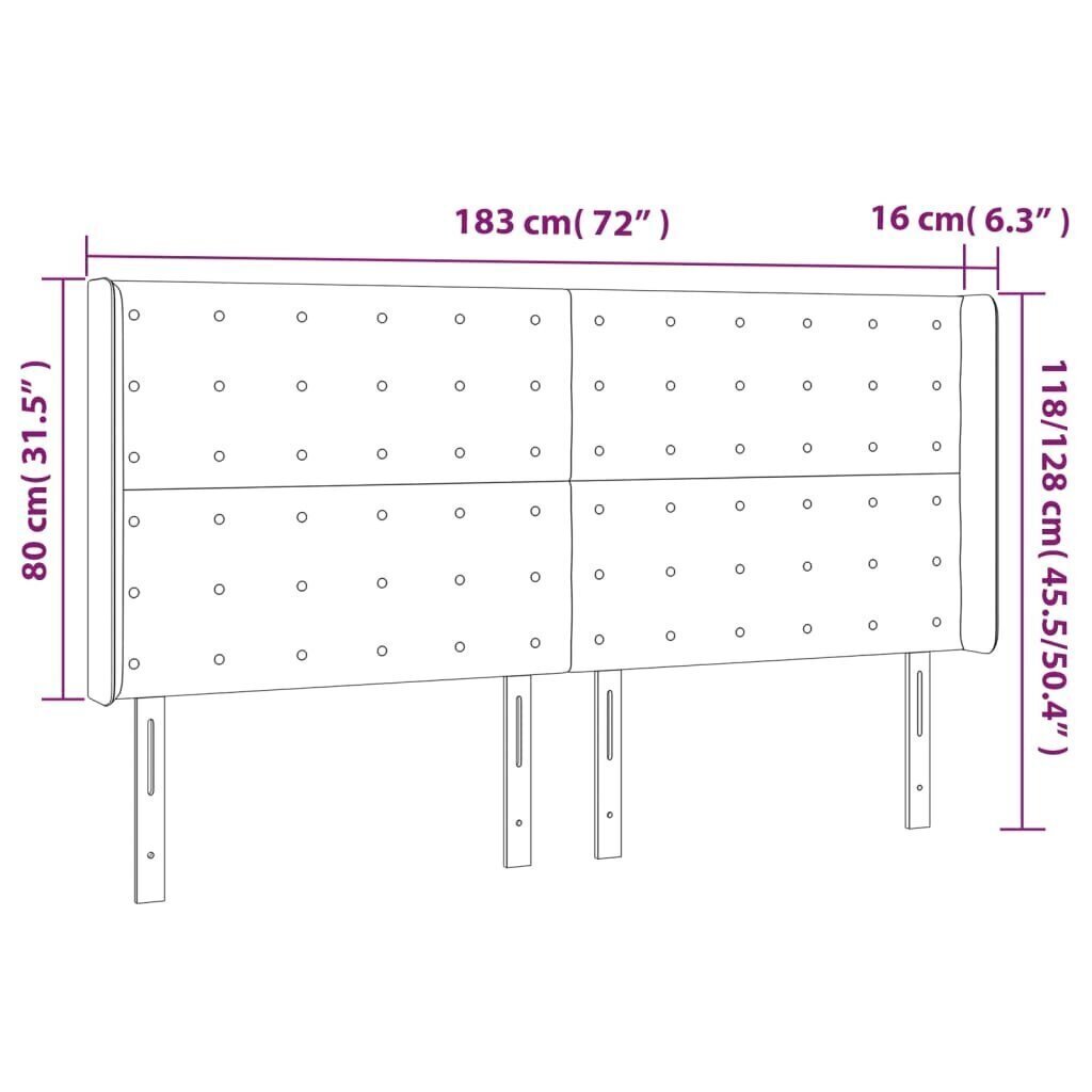 Sängynpäädy LED-valolla, kangas, 183x16x118/128cm, taupe väri hinta ja tiedot | Sängyt | hobbyhall.fi