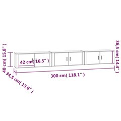 vidaXL Seinäkiinnitettävät TV-kaapit 3 kpl savutammi 100x34,5x40 cm hinta ja tiedot | TV-tasot | hobbyhall.fi