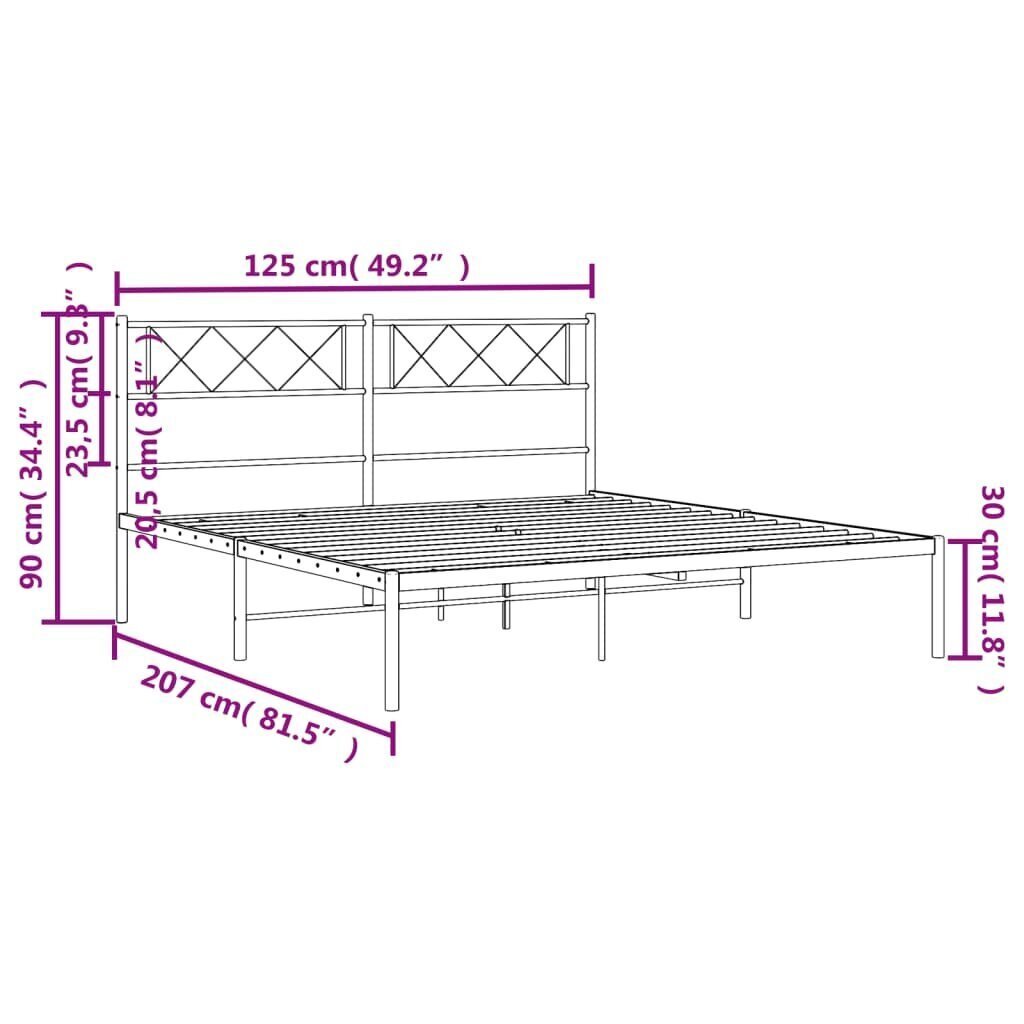 Metallinen sängynrunko sängynpäädyllä vidaXL, musta hinta ja tiedot | Sängyt | hobbyhall.fi