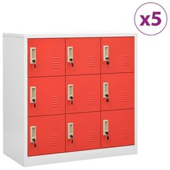 vidaXL Pukukaapit 5 kpl vaaleanharmaa ja punainen 90x45x92,5 cm teräs hinta ja tiedot | Olohuoneen kaapit ja lipastot | hobbyhall.fi