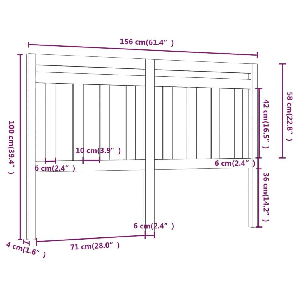 vidaXL Sängynpääty, harmaa, 156x4x100 cm, täysi mänty hinta ja tiedot | Sängyt | hobbyhall.fi