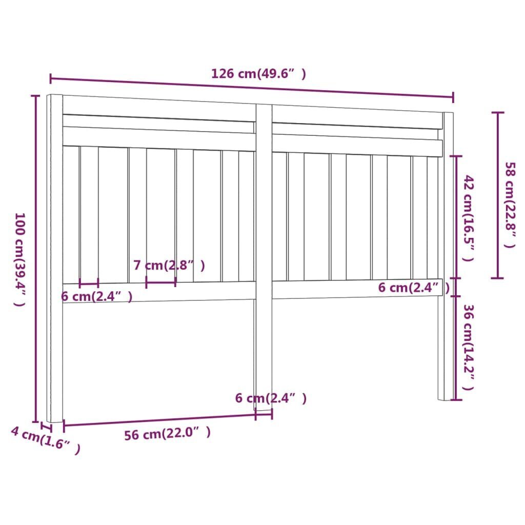 vidaXL Sängynpääty 126x4x100 cm täysi mänty hinta ja tiedot | Sängyt | hobbyhall.fi