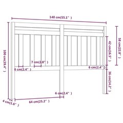 vidaXL Sängynpääty valkoinen 140x4x100 cm täysi mänty hinta ja tiedot | Sängyt | hobbyhall.fi