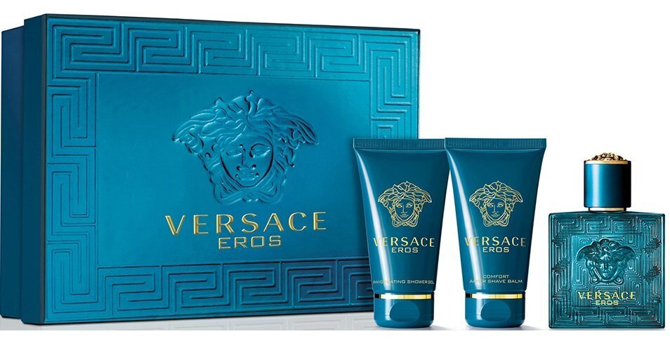 Versace Eros -sarja: EDT miehille 50 ml + suihkugeeli 50 ml + parranajon jälkeinen 50 ml hinta ja tiedot | Miesten hajuvedet | hobbyhall.fi