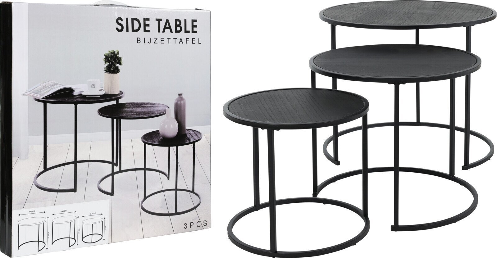 3 metallipöydän setti, musta hinta ja tiedot | Sohvapöydät | hobbyhall.fi