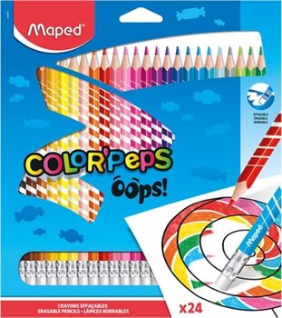 Pyyhittävät värikynät Maped Color'Peps OOPS, 368970, 24 väriä hinta ja tiedot | Taide- ja askartelutarvikkeet | hobbyhall.fi