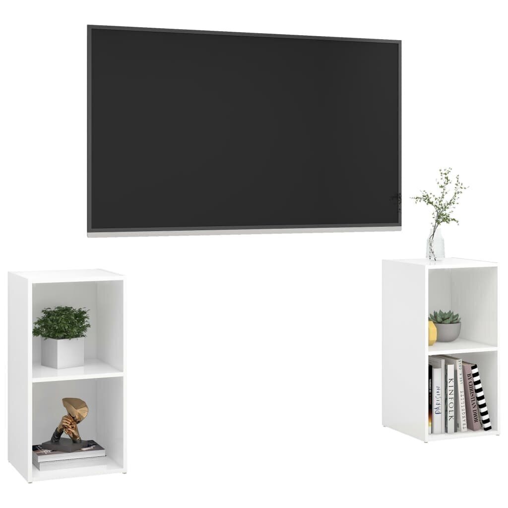 vidaXL TV-tasot 2 kpl korkeakiilto valkoinen 72x35x36,5 cm lastulevy hinta ja tiedot | TV-tasot | hobbyhall.fi