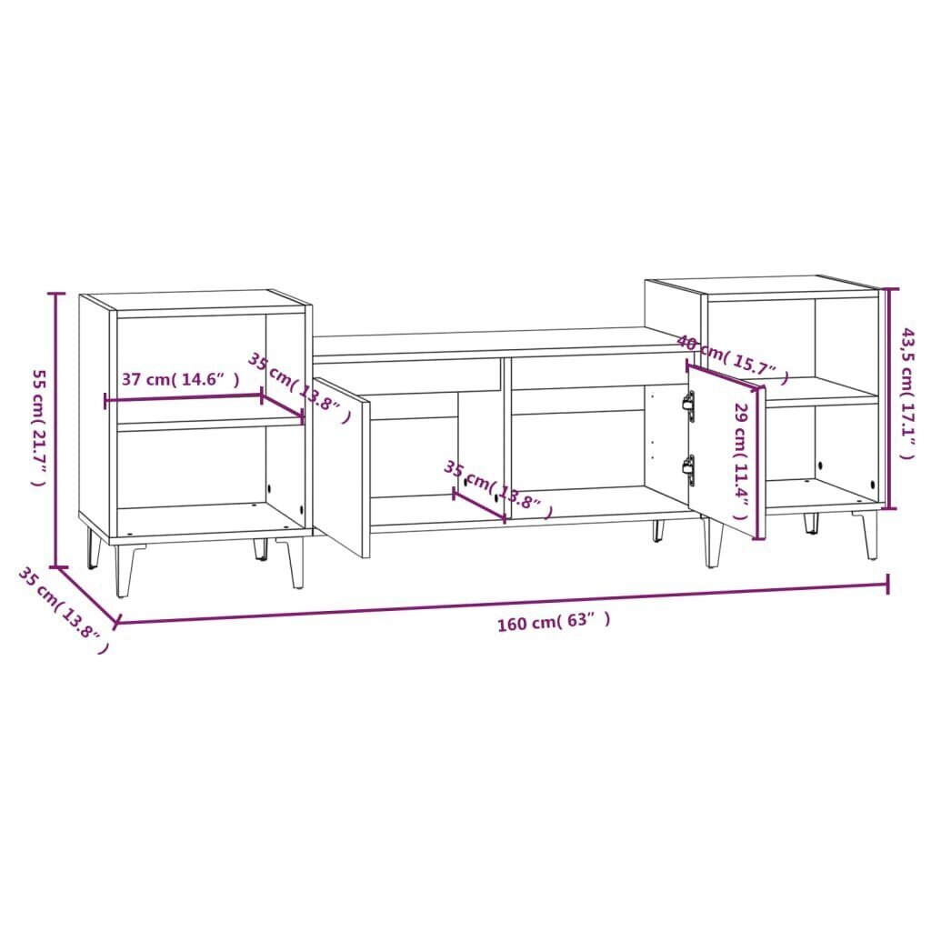 vidaXL TV-taso Sonoma-tammi 160x35x55 cm tekninen puu hinta ja tiedot | TV-tasot | hobbyhall.fi