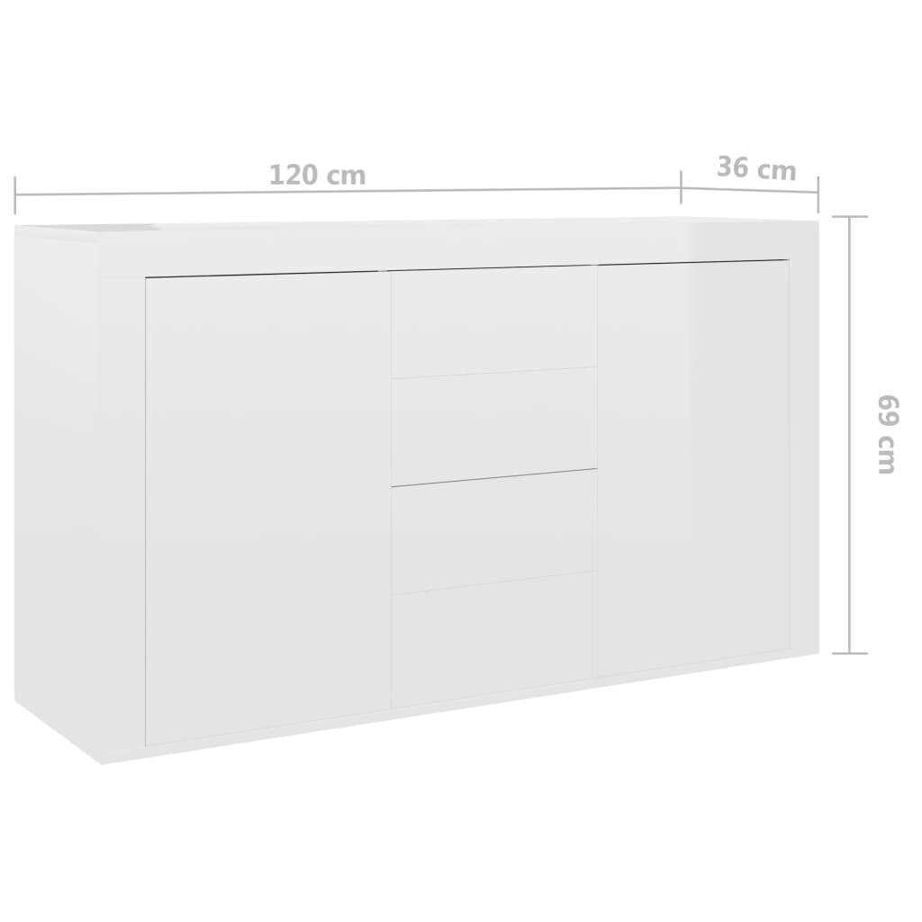 vidaXL Senkki korkeakiilto valkoinen 120x36x69 cm lastulevy hinta ja tiedot | Olohuoneen kaapit ja lipastot | hobbyhall.fi