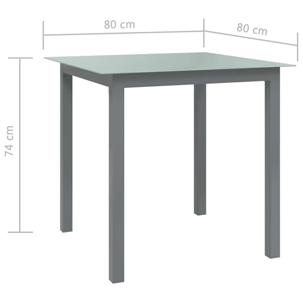 vidaXL Puutarhapöytä vaaleanharmaa 80x80x74 cm alumiini ja lasi hinta ja tiedot | Puutarhapöydät | hobbyhall.fi