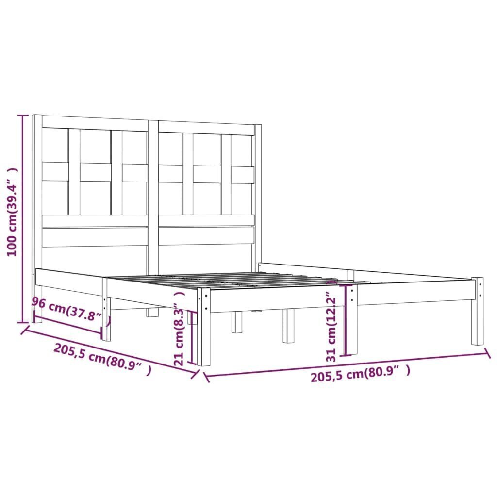 vidaXL Sängynrunko harmaa täysi mänty 200x200 cm hinta ja tiedot | Sängyt | hobbyhall.fi