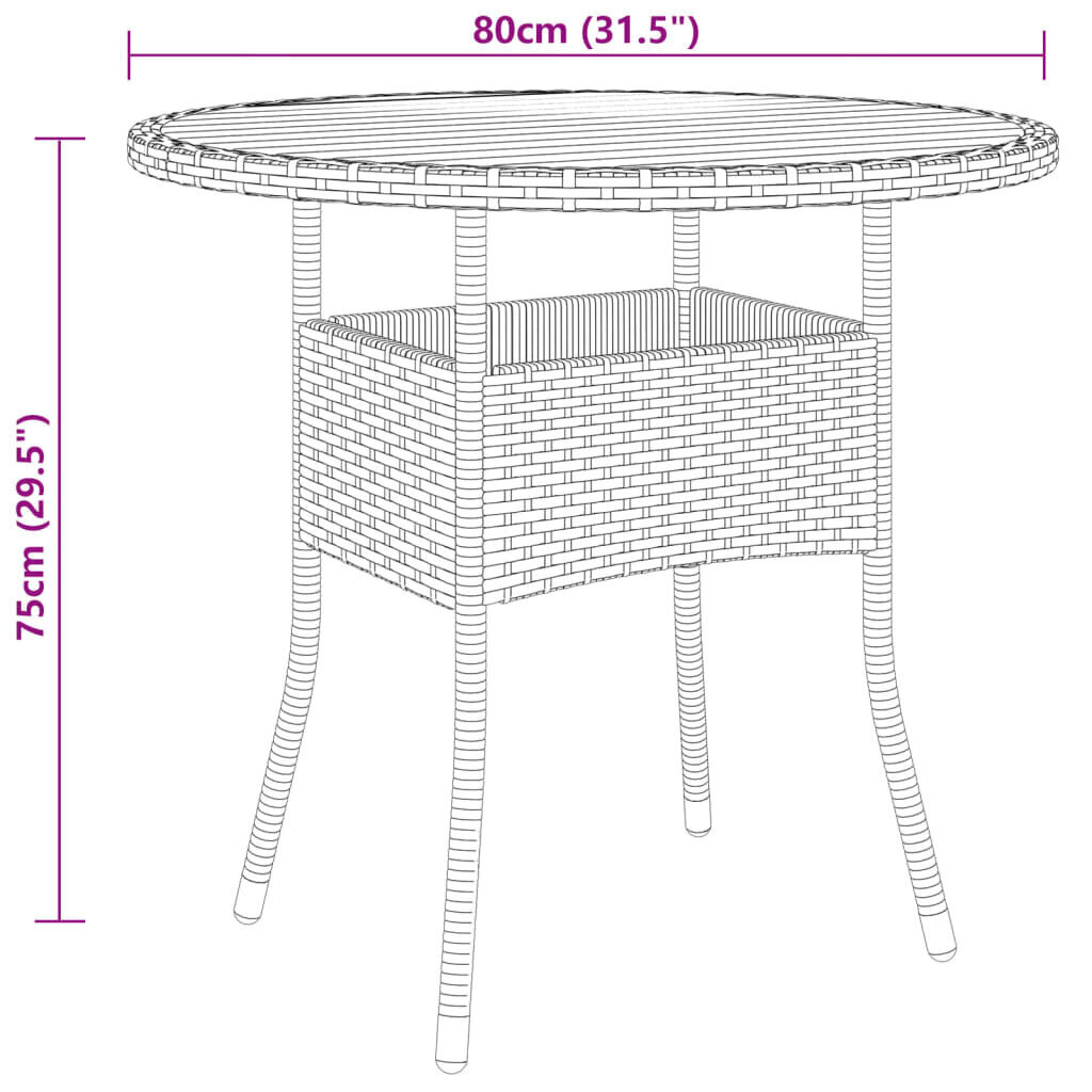 vidaXL Puutarhapöytä Ø80x75 cm akaasiapuu ja polyrottinki musta hinta ja tiedot | Puutarhapöydät | hobbyhall.fi