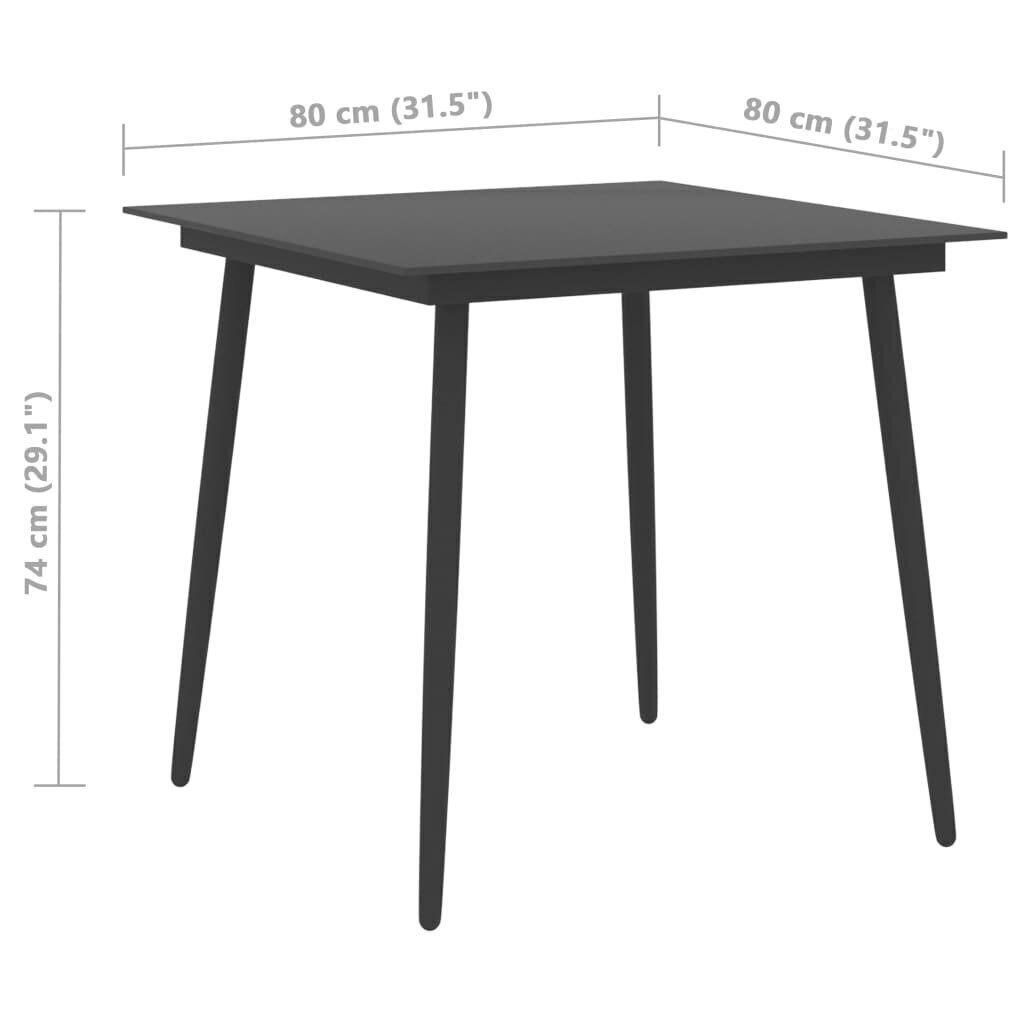 vidaXL Puutarhan ruokapöytä musta 80x80x74 cm teräs ja lasi hinta ja tiedot | Puutarhapöydät | hobbyhall.fi