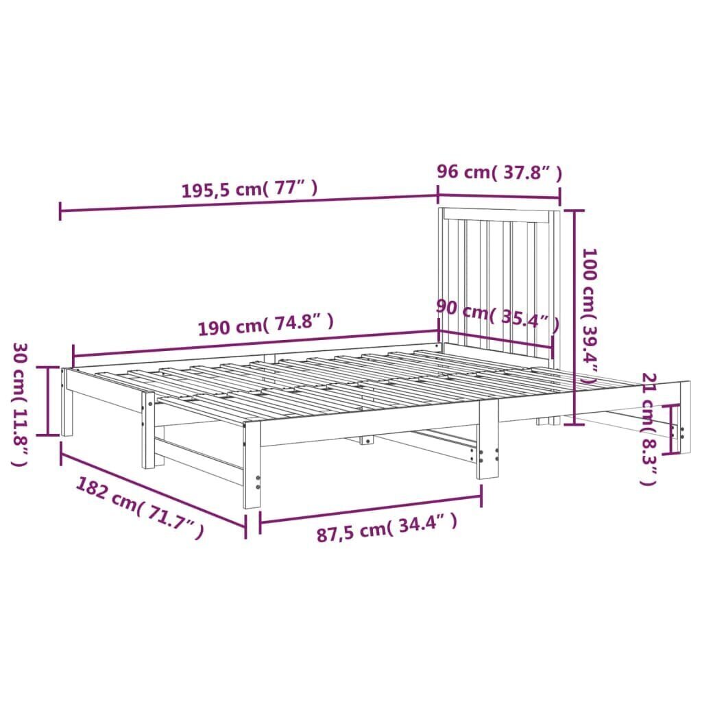 vidaXL Sohvasänky ulosvedettävä musta 2x (90x190) cm täysi mänty hinta ja tiedot | Sängyt | hobbyhall.fi