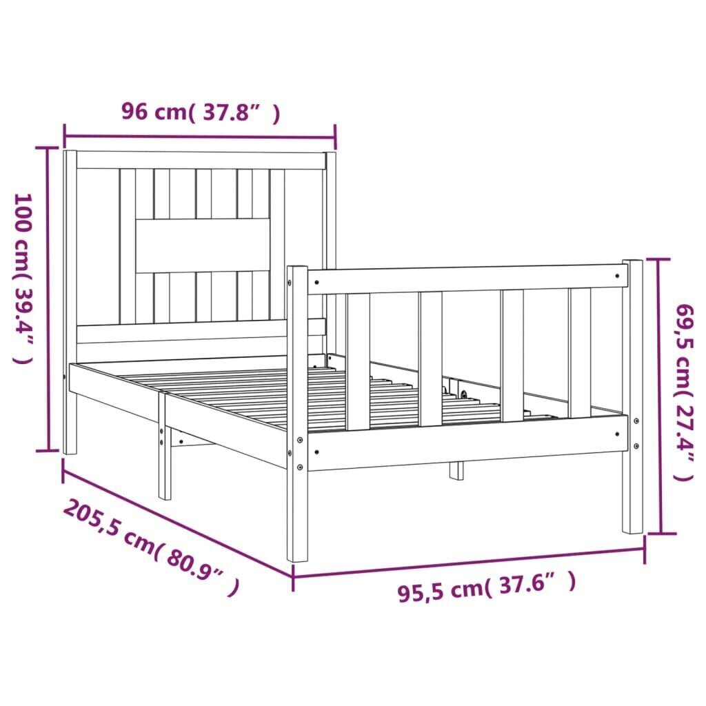 vidaXL Sängynrunko päätylevyllä musta 90x200 cm täysi mänty hinta ja tiedot | Sängyt | hobbyhall.fi