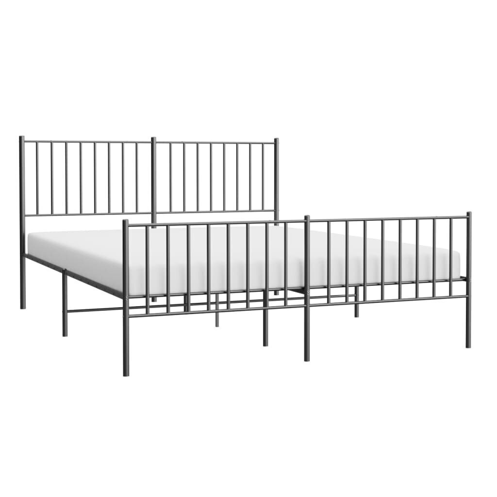 vidaXL Metallinen sängynrunko päädyillä musta 135x190 cm hinta ja tiedot | Sängyt | hobbyhall.fi