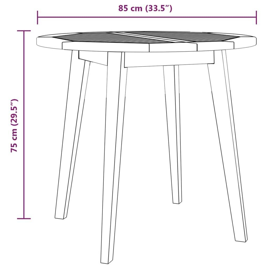 vidaXL Puutarhapöytä Ø85x75 cm täysi akaasiapuu hinta ja tiedot | Puutarhapöydät | hobbyhall.fi