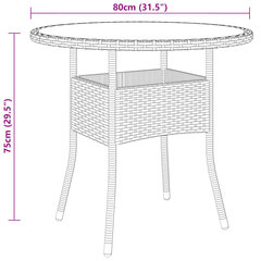 vidaXL Puutarhapöytä Ø80x75 cm karkaistu lasi ja polyrottinki ruskea hinta ja tiedot | Puutarhapöydät | hobbyhall.fi