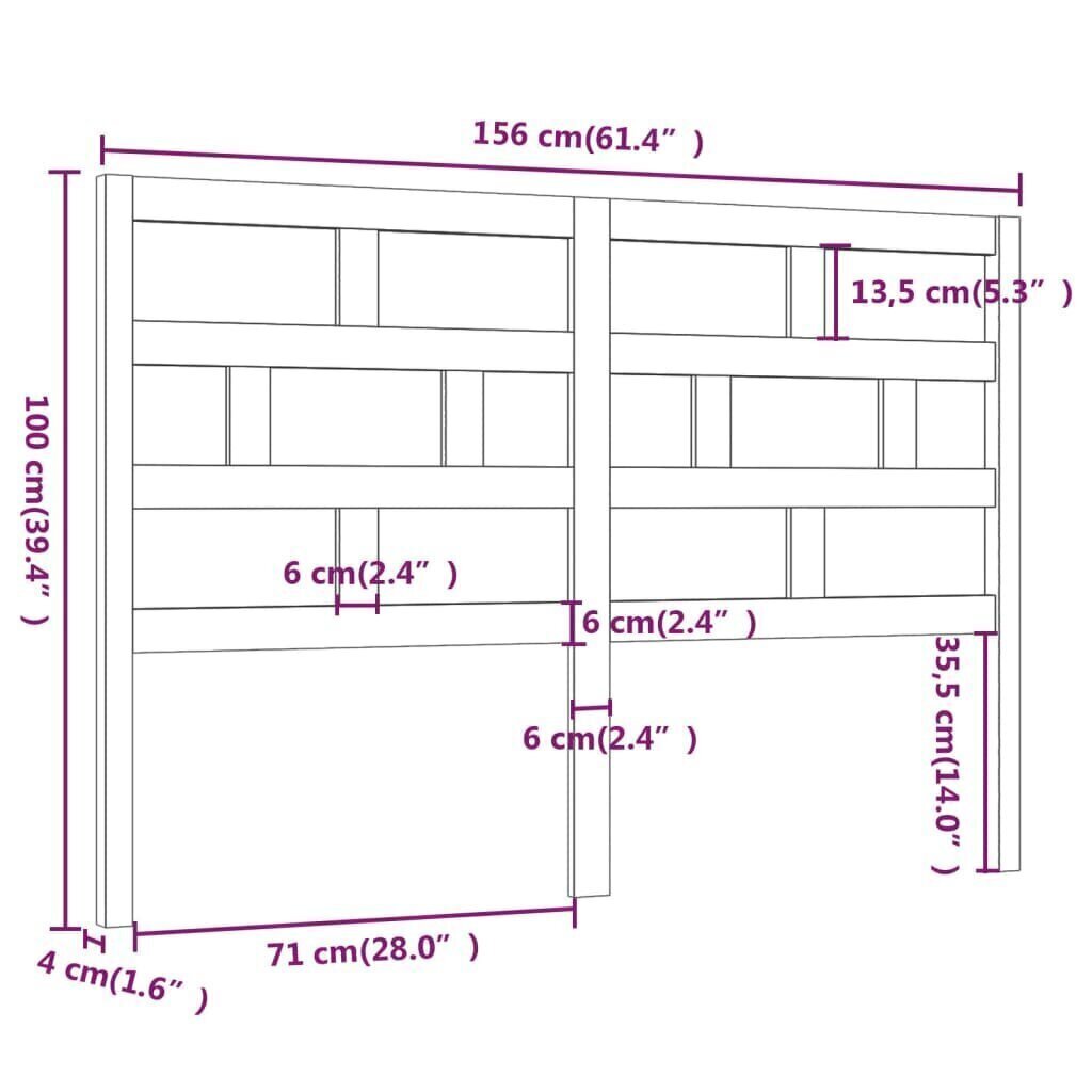 vidaXL Sängynpääty musta 156x4x100 cm täysi mänty hinta ja tiedot | Sängyt | hobbyhall.fi