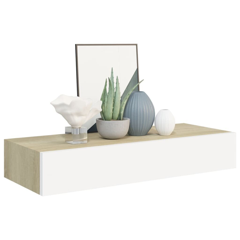 vidaXL Seinälaatikkohyllyt 2 kpl tammi ja valkoinen 60x23,5x10 cm MDF hinta ja tiedot | Hyllyt | hobbyhall.fi