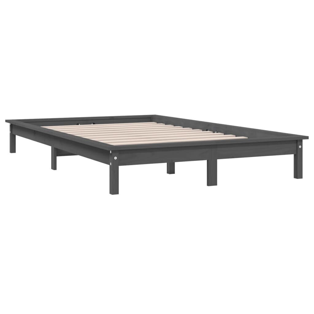 vidaXL Sängynrunko harmaa 135x190 cm täysi mänty 4FT6 Double hinta ja tiedot | Sängyt | hobbyhall.fi