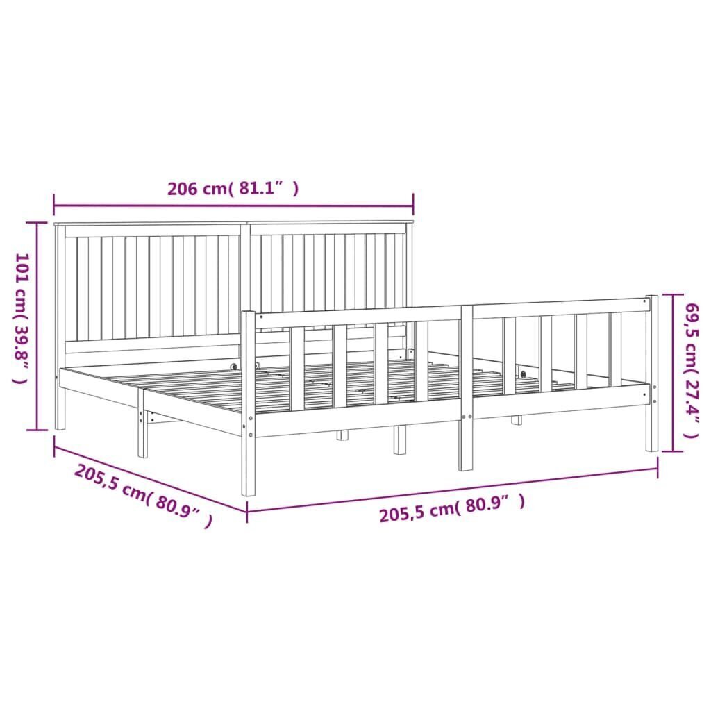 vidaXL Sängynrunko päädyllä harmaa 200x200 cm täysi mänty hinta ja tiedot | Sängyt | hobbyhall.fi