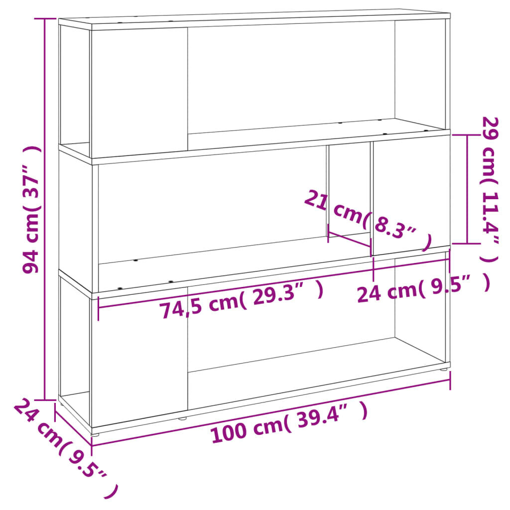 vidaXL Kirjahylly/tilanjakaja, ruskea tammi, 100x24x94cm hinta ja tiedot | Hyllyt | hobbyhall.fi