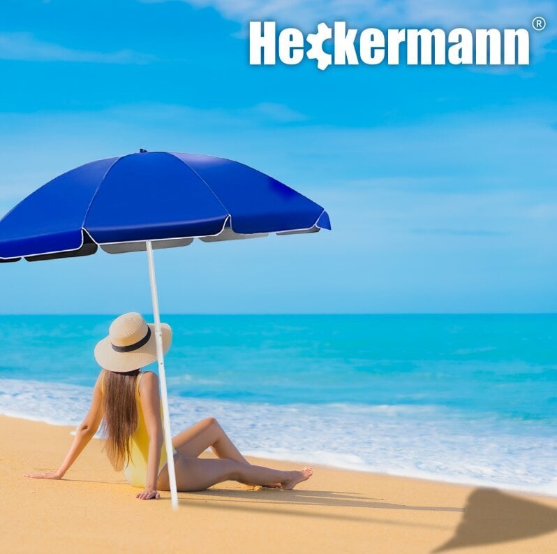 Kokoontaitettava aurinkovarjo, Heckermann, 190x180cm, sininen hinta ja tiedot | Aurinkovarjot ja markiisit | hobbyhall.fi