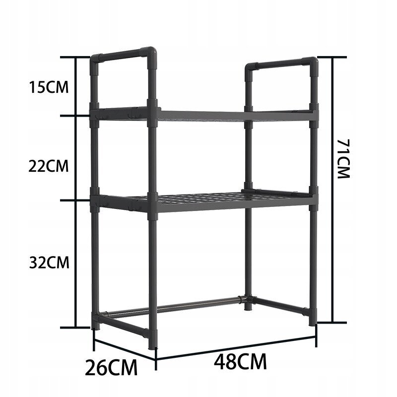 KEITTIÖPÖYTÄ mikroaaltouunin alla ORGANISOINTILAUTA MUSTA 3-tasoinen 48cm kaappi hinta ja tiedot | Hyllyt | hobbyhall.fi