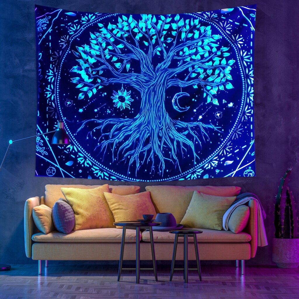 Seinä Koriste UV FLUORESCENT GOBELIN REFLECTOR Rainbow Tree hinta ja tiedot | Taulut | hobbyhall.fi