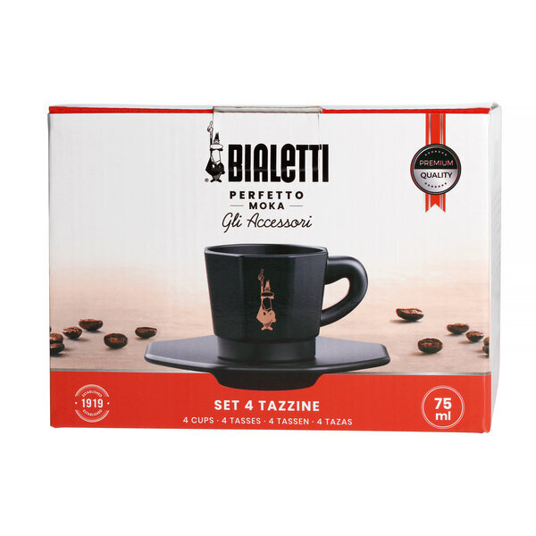 Bialetti Elegance - 4 mustaa ja kuparista kuppia ja lautaset -setti hinta ja tiedot | Lasit, mukit ja kannut | hobbyhall.fi