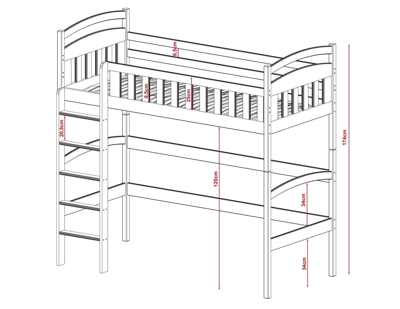 Parvisänky Mia FURNLUX CLASSIC, 88x178x174 cm, valkoinen hinta ja tiedot | Sängyt | hobbyhall.fi