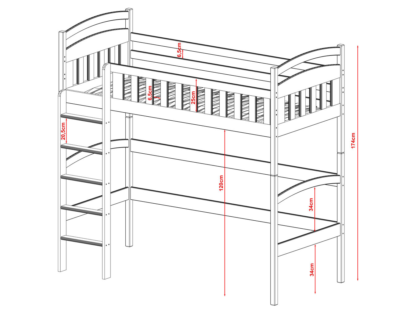 Parvisänky Mia FURNLUX CLASSIC, 98x188x174 cm, grafiitti hinta ja tiedot | Sängyt | hobbyhall.fi