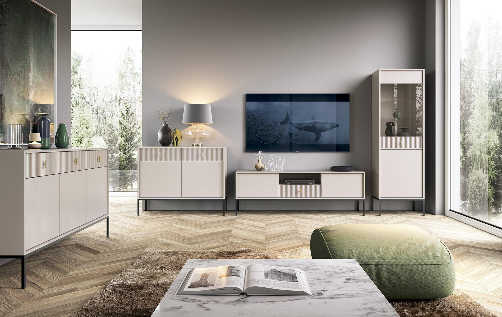 Tv-taso Maggiore FURNLUX CLASSIC, 154x39x53 cm, beige hinta ja tiedot | TV-tasot | hobbyhall.fi