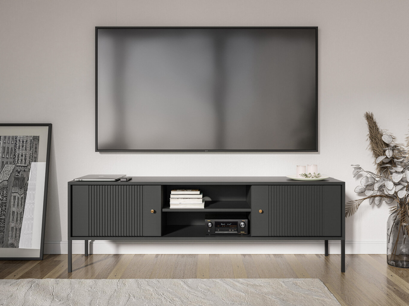 Tv-taso Iseo FURNLUX CLASSIC, 154x50x50 cm, musta hinta ja tiedot | TV-tasot | hobbyhall.fi