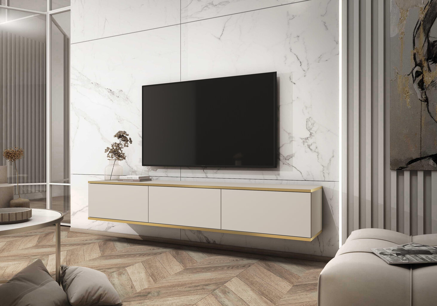 Tv-taso Oro FURNLUX CLASSIC, 175x32x30 cm, beige hinta ja tiedot | TV-tasot | hobbyhall.fi