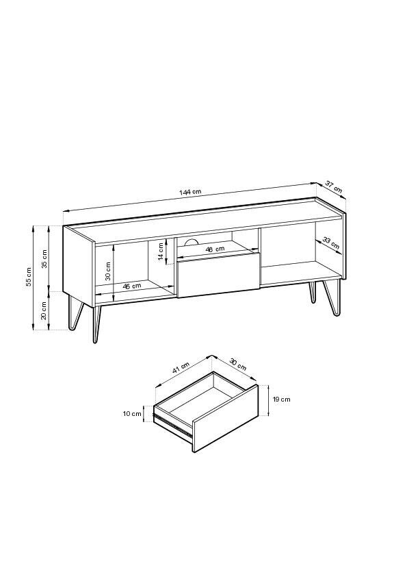 Tv-taso Harmony FURNLUX CLASSIC, 144x37x55 cm, musta hinta ja tiedot | TV-tasot | hobbyhall.fi