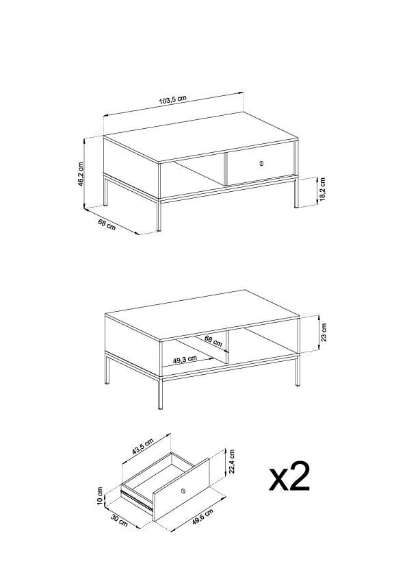 Sohvapöytä Mono FURNLUX CLASSIC, 103x68x46 cm, sininen hinta ja tiedot | Sohvapöydät | hobbyhall.fi