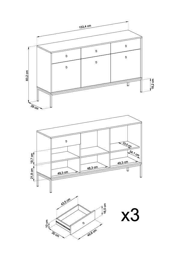 Senkki Mono FURNLUX CLASSIC, 153x39x83 cm, sininen hinta ja tiedot | Olohuoneen kaapit ja lipastot | hobbyhall.fi