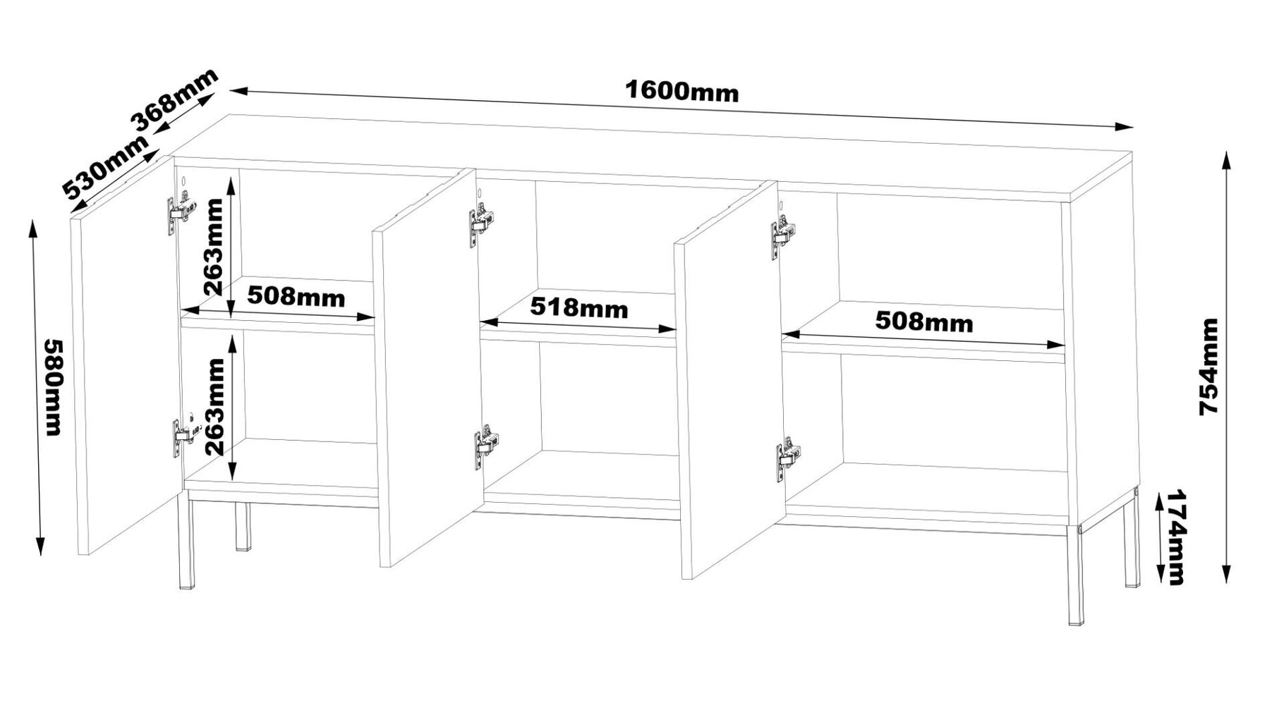 Senkki Gala FURNLUX CLASSIC, 160x37x76 cm, musta hinta ja tiedot | Olohuoneen kaapit ja lipastot | hobbyhall.fi