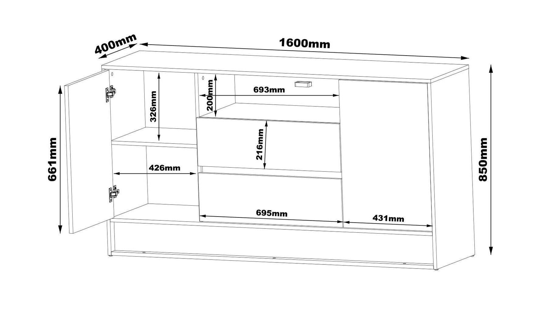 Senkki Vision FURNLUX CLASSIC, 160x40x85 cm, musta hinta ja tiedot | Olohuoneen kaapit ja lipastot | hobbyhall.fi