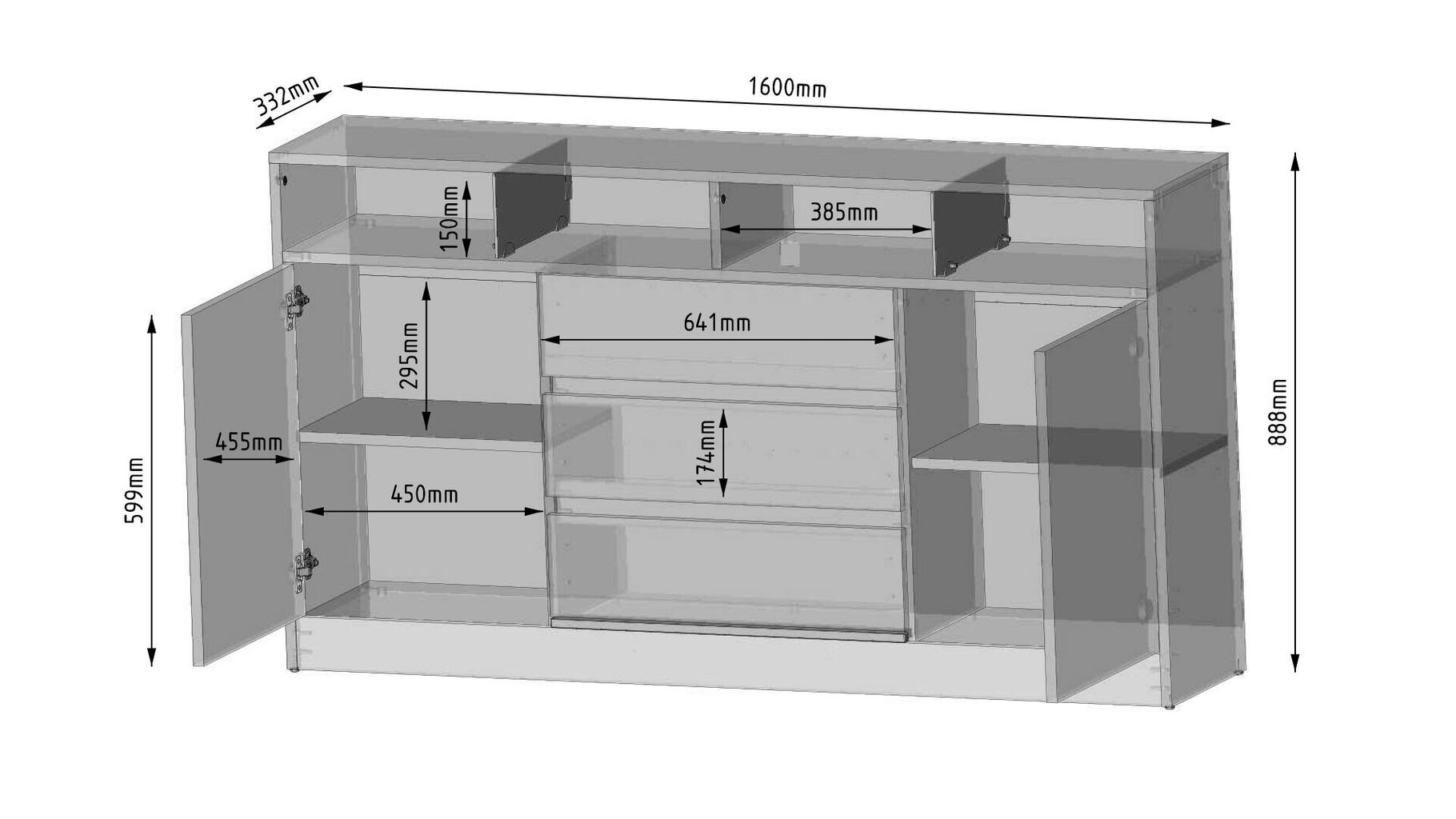 Senkki Disparo FURNLUX CLASSIC, 160x34x89 cm, musta hinta ja tiedot | Olohuoneen kaapit ja lipastot | hobbyhall.fi