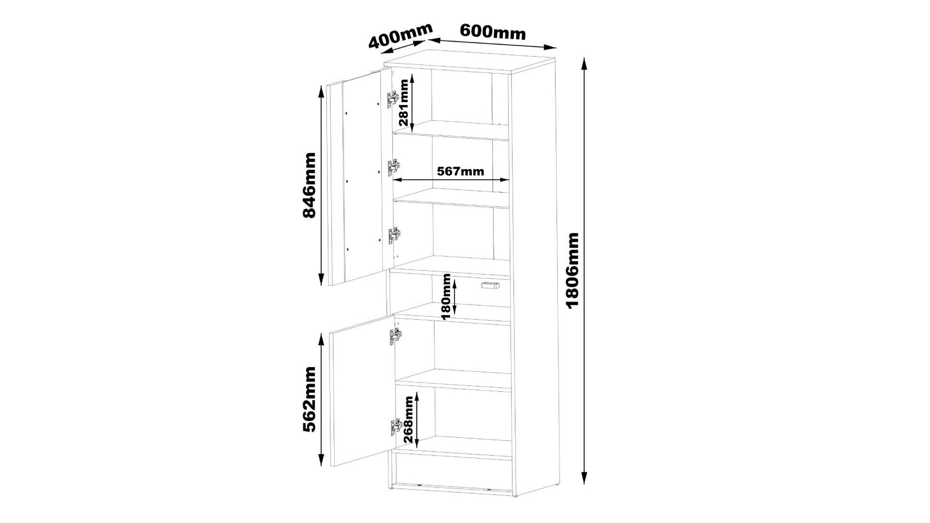 Vitriini Vision FURNLUX CLASSIC, 60x40x180,6 cm, musta hinta ja tiedot | Vitriinit | hobbyhall.fi