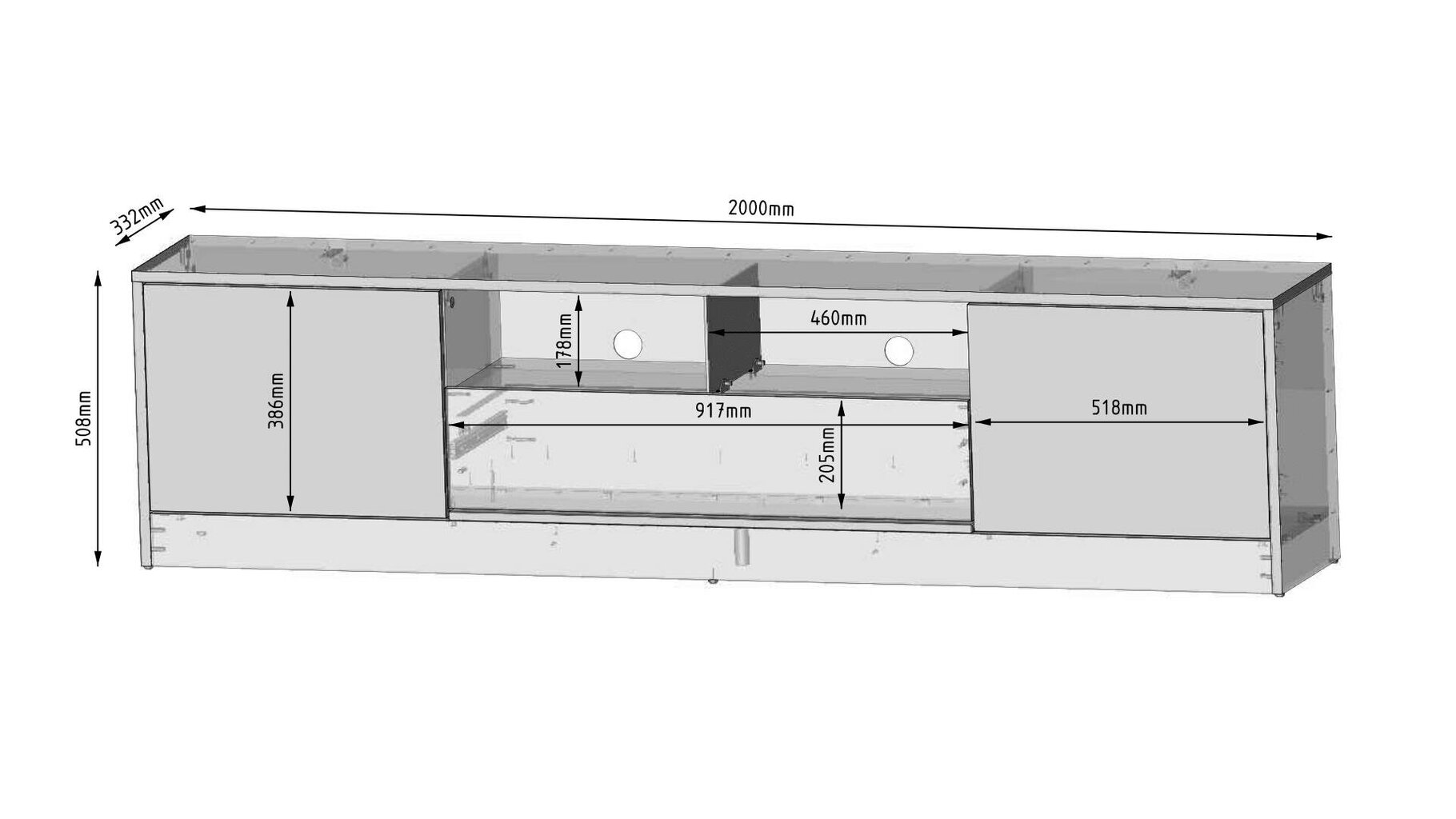 Tv-taso Disparo FURNLUX CLASSIC, 200x34x61 cm, valkoinen hinta ja tiedot | TV-tasot | hobbyhall.fi