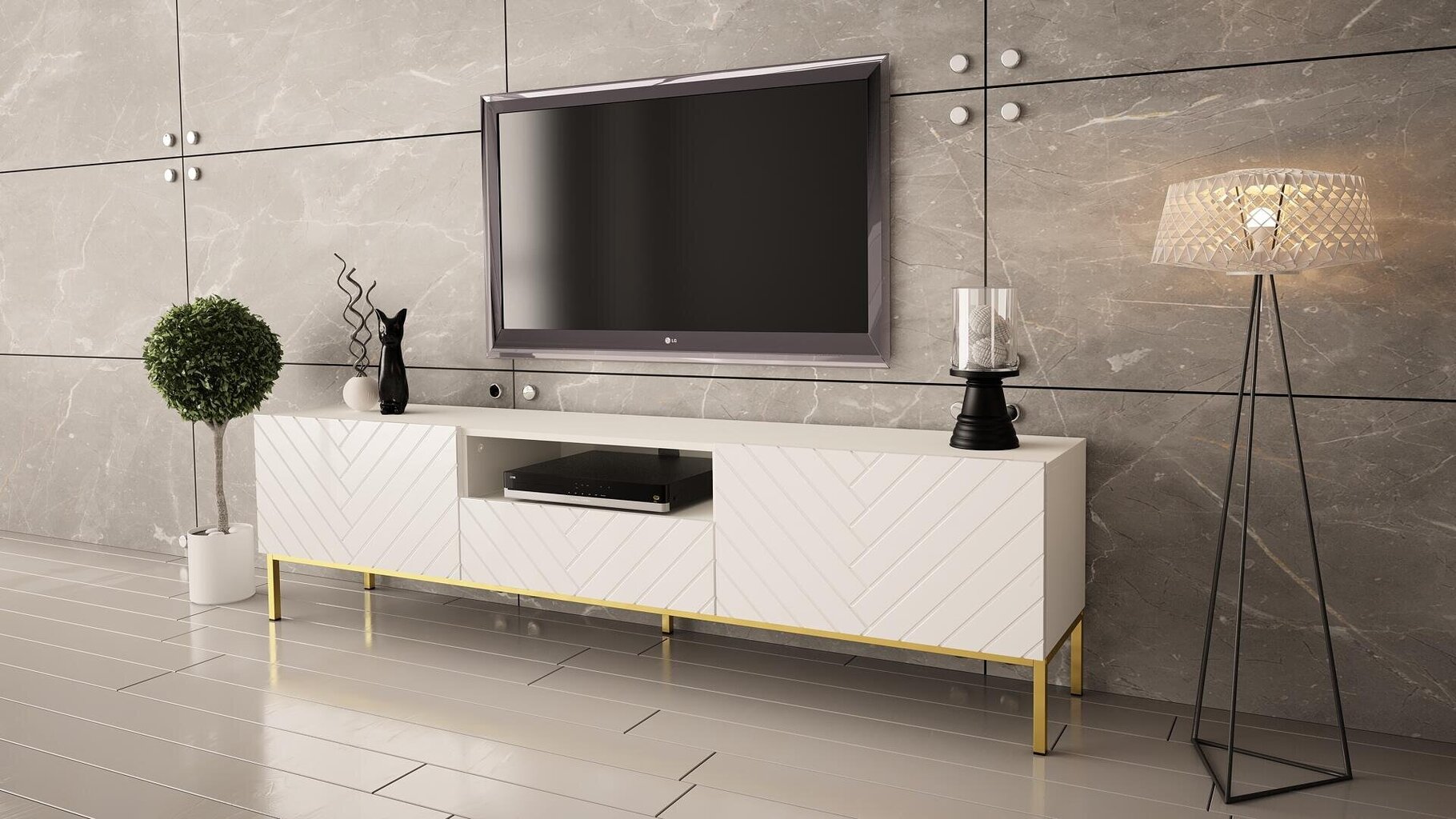 Tv-taso Gala FURNLUX CLASSIC, 190x37x52 cm, valkoinen hinta ja tiedot | TV-tasot | hobbyhall.fi